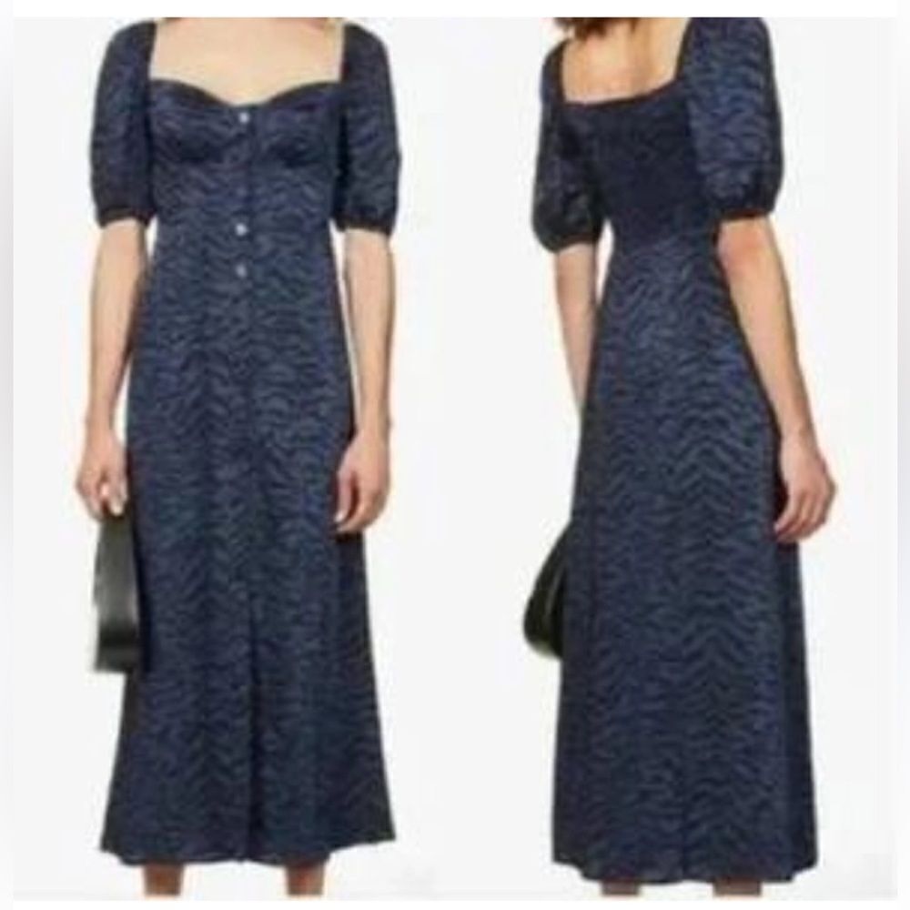 Good American Corset Maxi Dress
Blue with Black Leopard Print Size 4 NWT